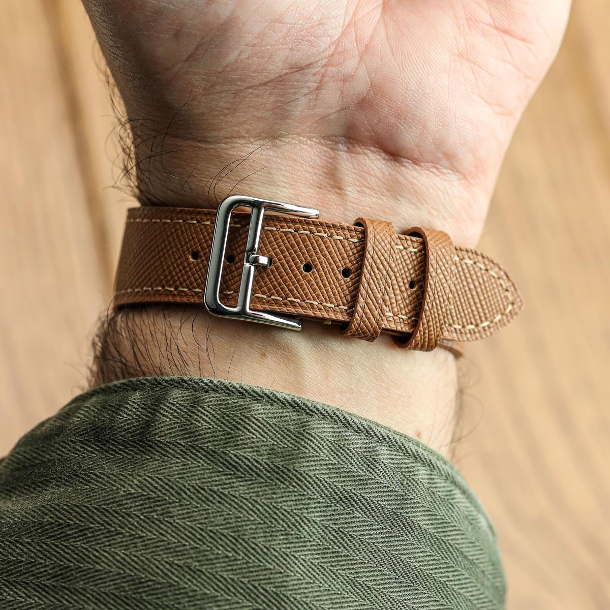 Brixham Saffiano Leather Watch Strap - Elegant Tan Accessory