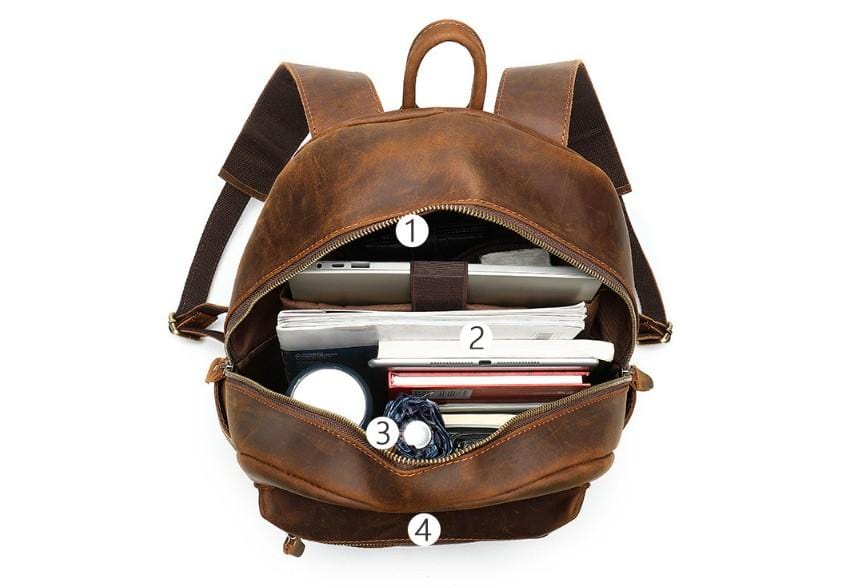 Brown Leather High School Backpack for Boys and Girls