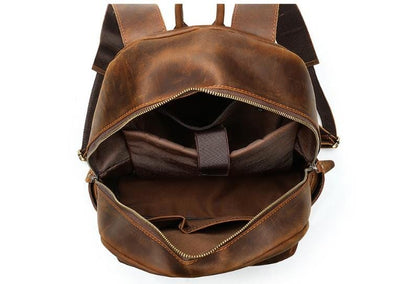 Brown Leather High School Backpack for Boys and Girls
