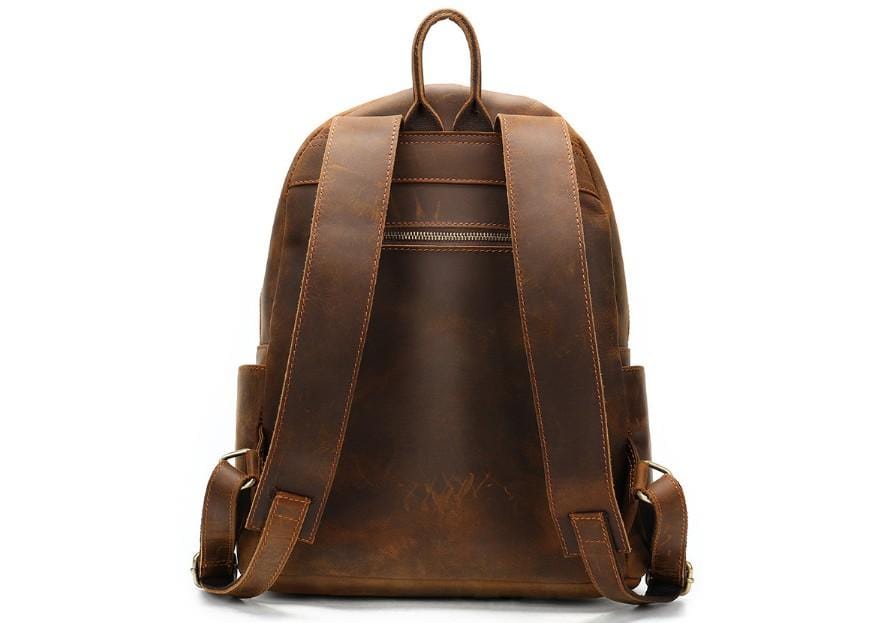 Brown Leather High School Backpack for Boys and Girls
