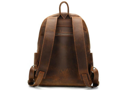 Brown Leather High School Backpack for Boys and Girls