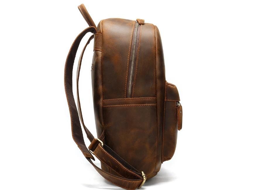 Brown Leather High School Backpack for Boys and Girls