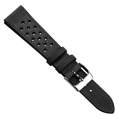 WatchGecko Missouri élégant en cuir perforé noir - Bracelet de montre sophistiqué