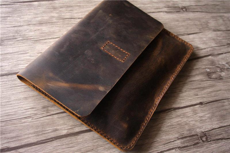 Personalized Distressed Brown Leather iPad Pro 11 inch Cover Sleeve