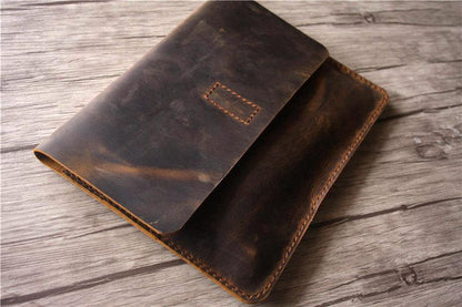 Personalized Distressed Brown Leather iPad Pro 11 inch Cover Sleeve