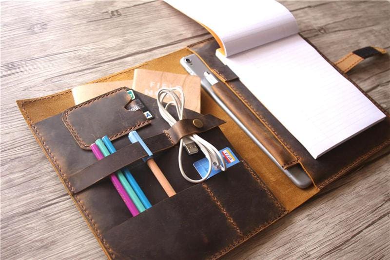 Brown Leather iPad Pro Cover Case with Pencil Holder Personalized