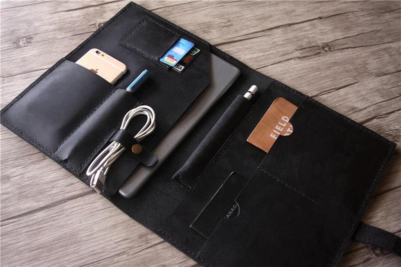 Engraved Black Leather Portfolio Case
