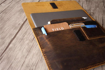 Personalized Distressed Brown Leather iPad Pro 11 inch Cover Sleeve