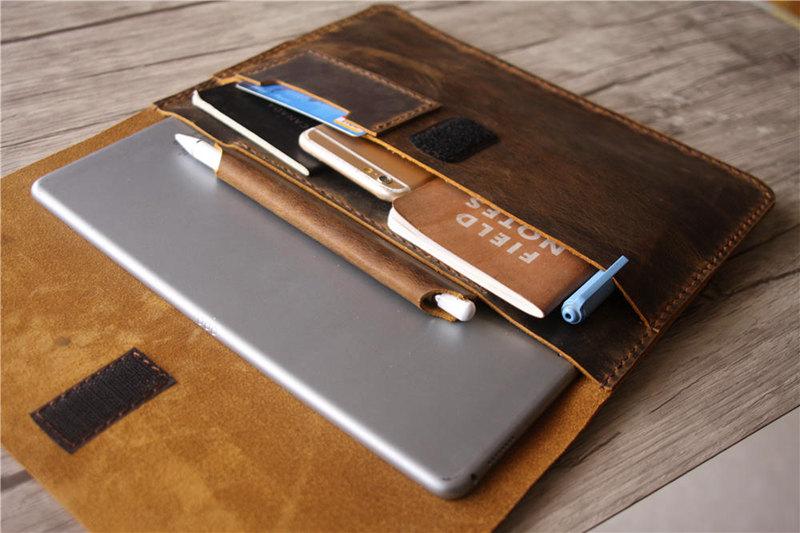Personalized Distressed Brown Leather iPad Pro 11 inch Cover Sleeve
