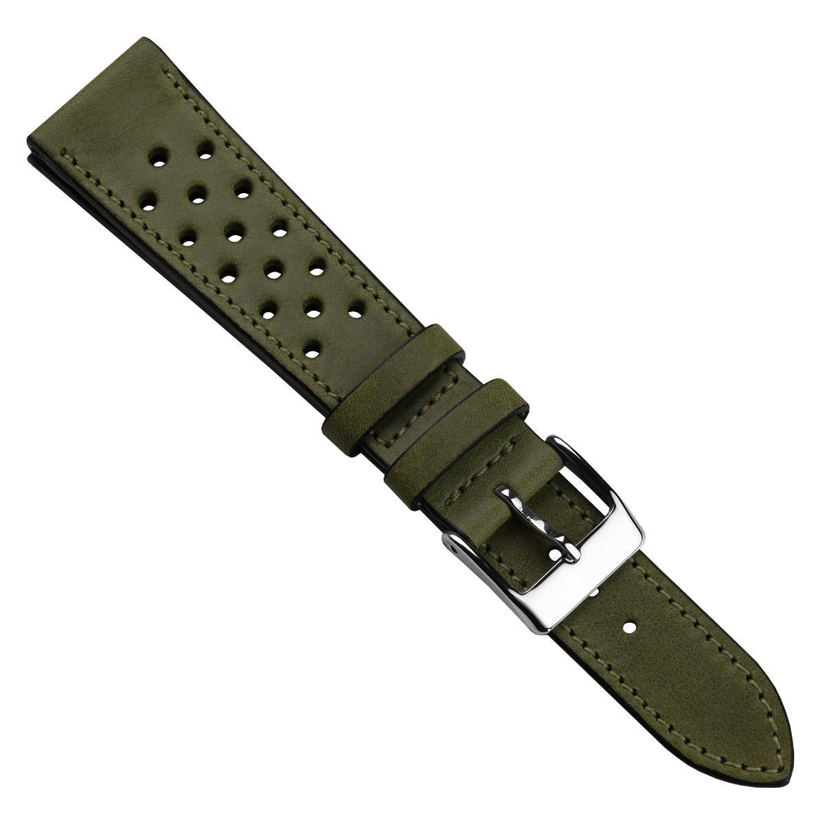 Bracelet en cuir perforé WatchGecko Missouri - Vert Élégant