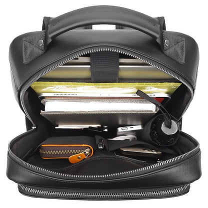 Unisex Black Leather Laptop Backpack Purse Bag