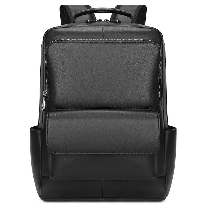 Unisex Black Leather Laptop Backpack Purse Bag