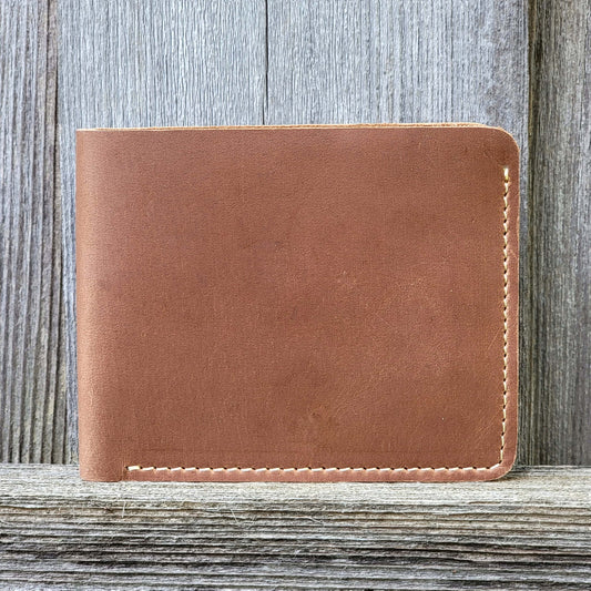 Cognac Full Grain Leather Wallet with Coin Pouch