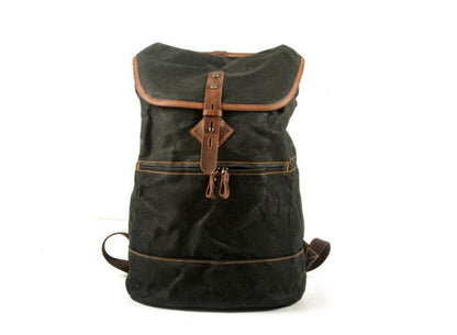 Canvas & Leather Backpack Bag Grey, Brown, Black