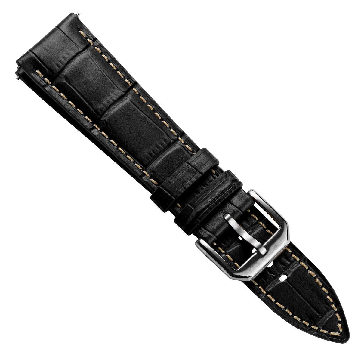 Bracelet pour montre en cuir véritable avec motif alligator Carolina - Noir Intense