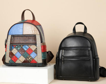 Womens Small Black Leather Backpack Purse Bag