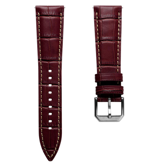Bracelet de montre en cuir véritable avec motif alligator Carolina - Rouge Grenat