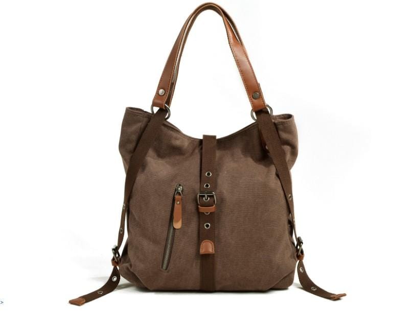 Women's Waxed Canvas Tote Shoulder Bag with Leather Handles