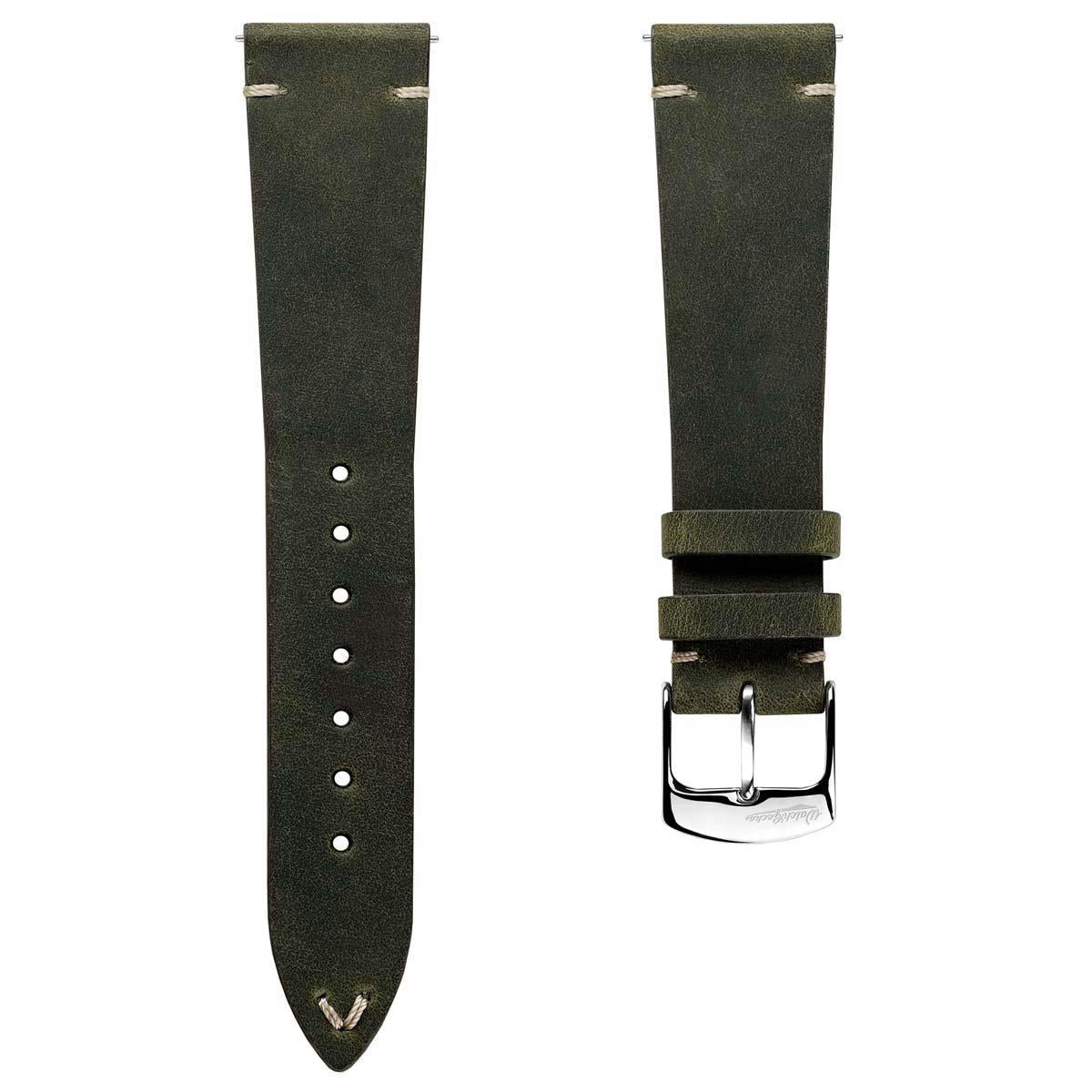 Crazy Horse V-Stitch Leather Watch Strap - Crazy Horse Olive Green