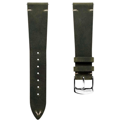 Crazy Horse V-Stitch Leather Watch Strap - Crazy Horse Olive Green