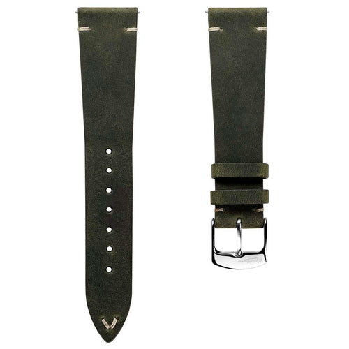 Crazy Horse V-Stitch Leather Watch Strap - Crazy Horse Olive Green