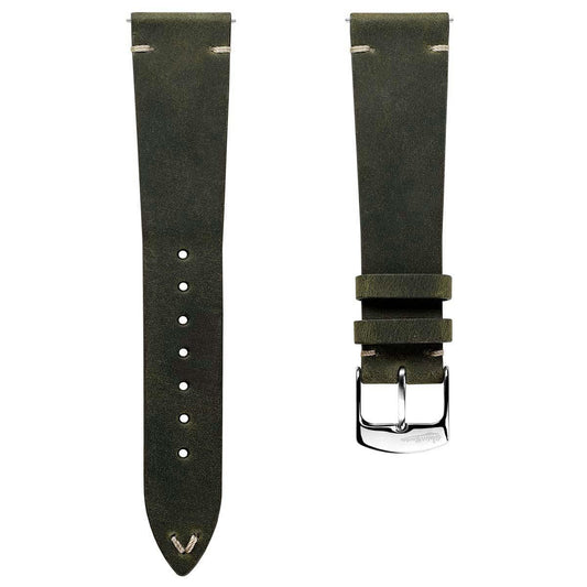 Crazy Horse V-Stitch Leather Watch Strap - Crazy Horse Olive Green