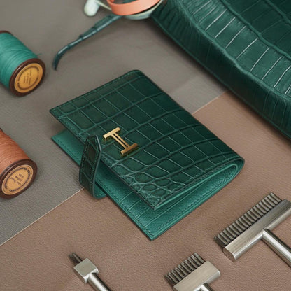 Green wallet with zip coin compartment