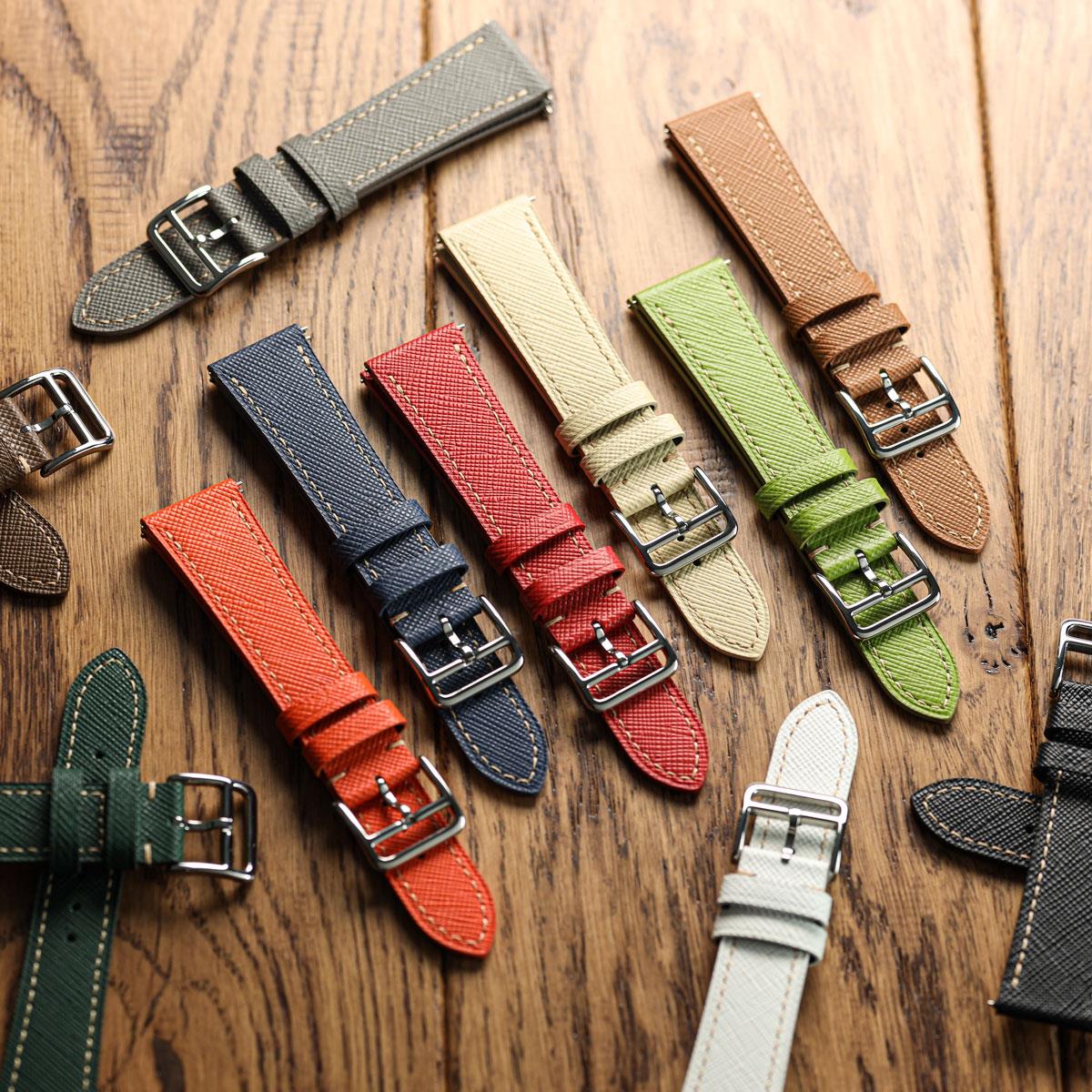 Bracelet pour montre en cuir saffiano Brixham marron élégante et durable