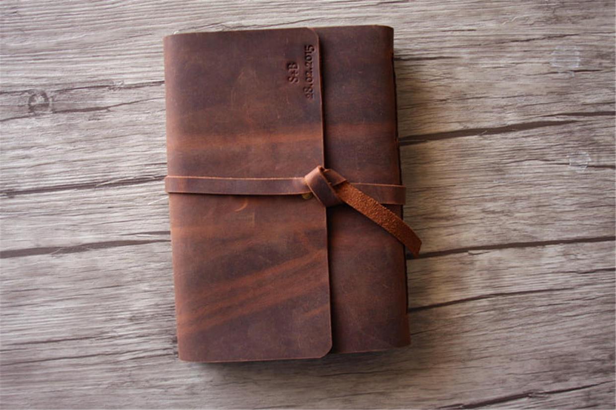 Monogrammed Leather Memorial Service Guest Book