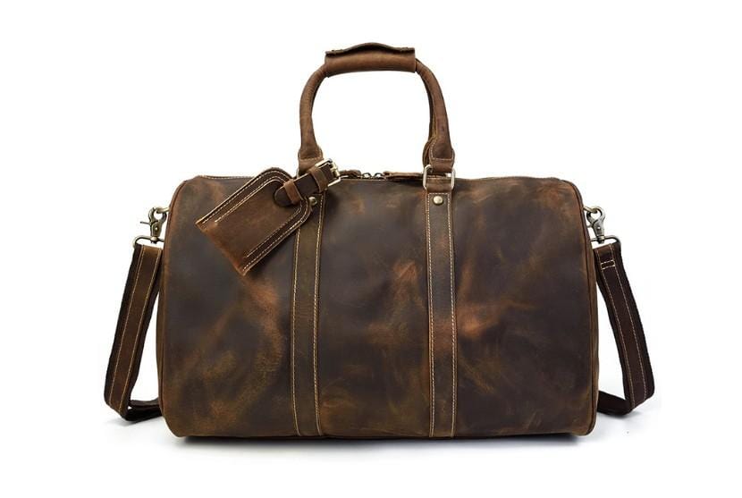 Distressed Brown Mens Leather Luggage Travel Bag Duffel