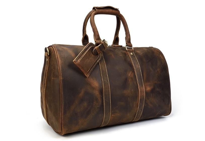 Distressed Brown Mens Leather Luggage Travel Bag Duffel