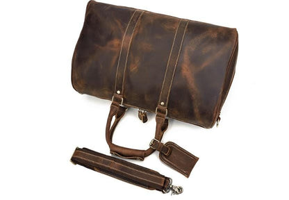 Distressed Brown Mens Leather Luggage Travel Bag Duffel