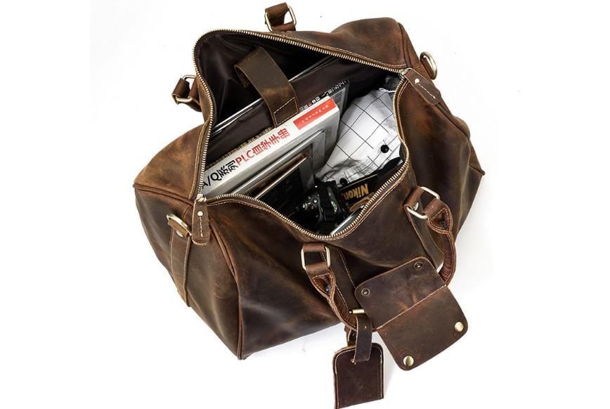 Distressed Brown Mens Leather Luggage Travel Bag Duffel