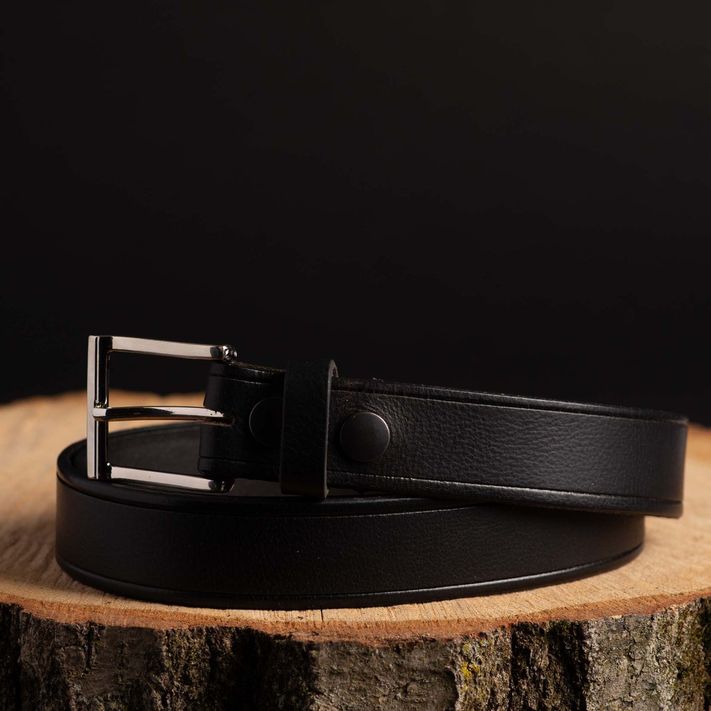The Obelisk Belt - Black Edge Pipe Full-Grain Leather Belt