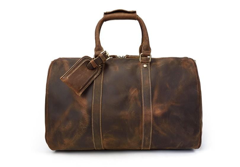 Distressed Brown Mens Leather Luggage Travel Bag Duffel