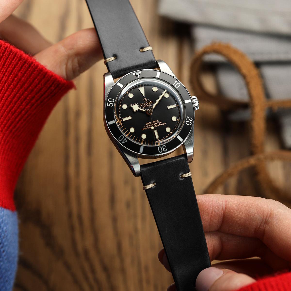 Cromford Horween Shell Cordovan Leather Watch Strap - Black