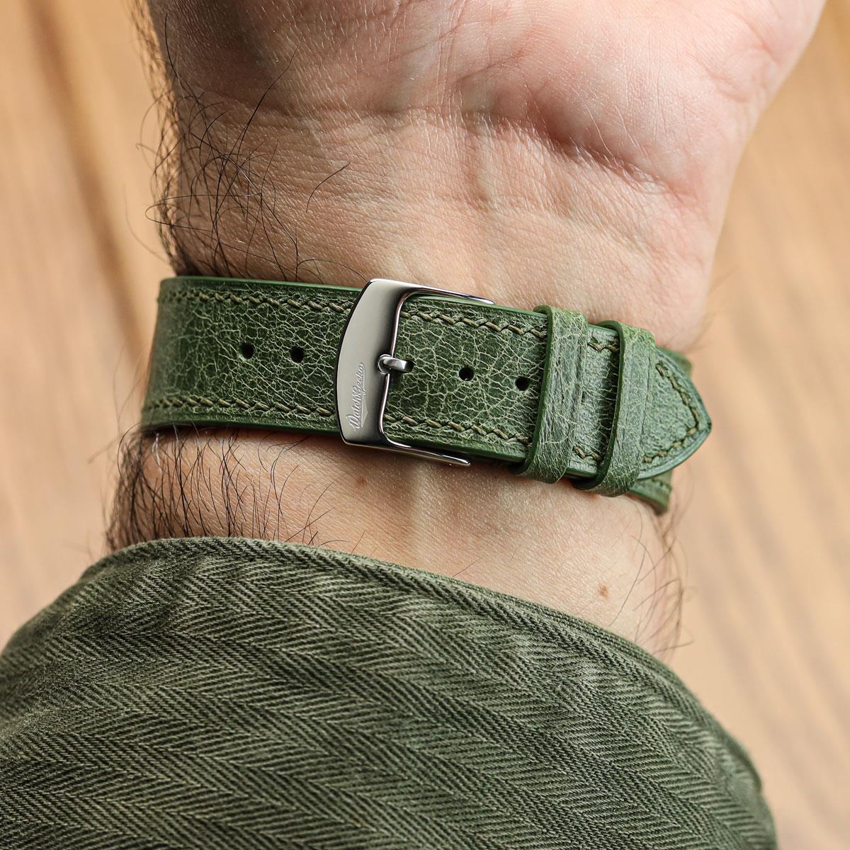 Ravello Langunt Tuscan Leather Watch Strap - Elegant Green Design