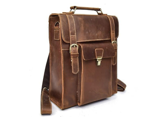 Rustic Leather Travel Backpack Laptop Purse Rucksack