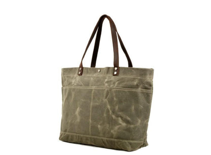 Black Canvas Tote Shoulder Bag with Pockets