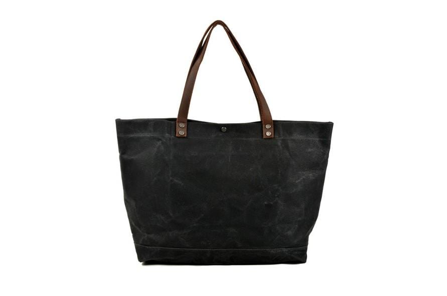 Black Canvas Tote Shoulder Bag with Pockets