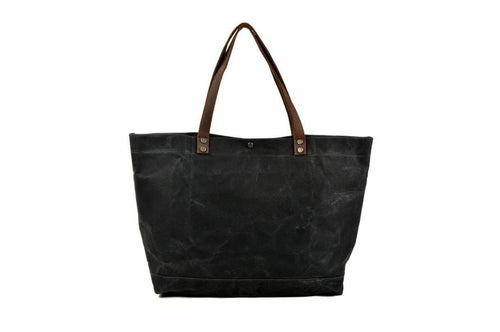 Black Canvas Tote Shoulder Bag with Pockets