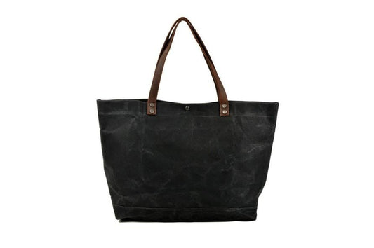 Black Canvas Tote Shoulder Bag with Pockets