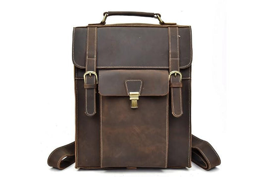 Mens Brown Leather Backpack Purse Womens Rucksack Bag