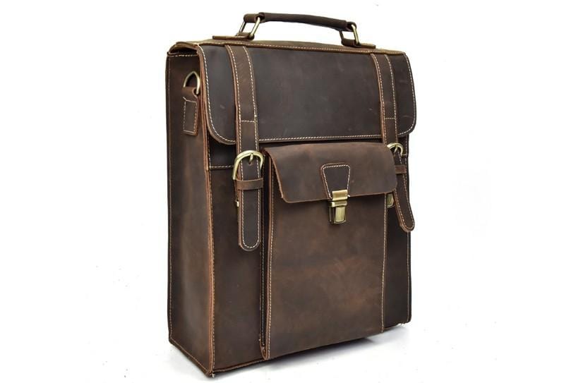 Mens Brown Leather Backpack Purse Womens Rucksack Bag