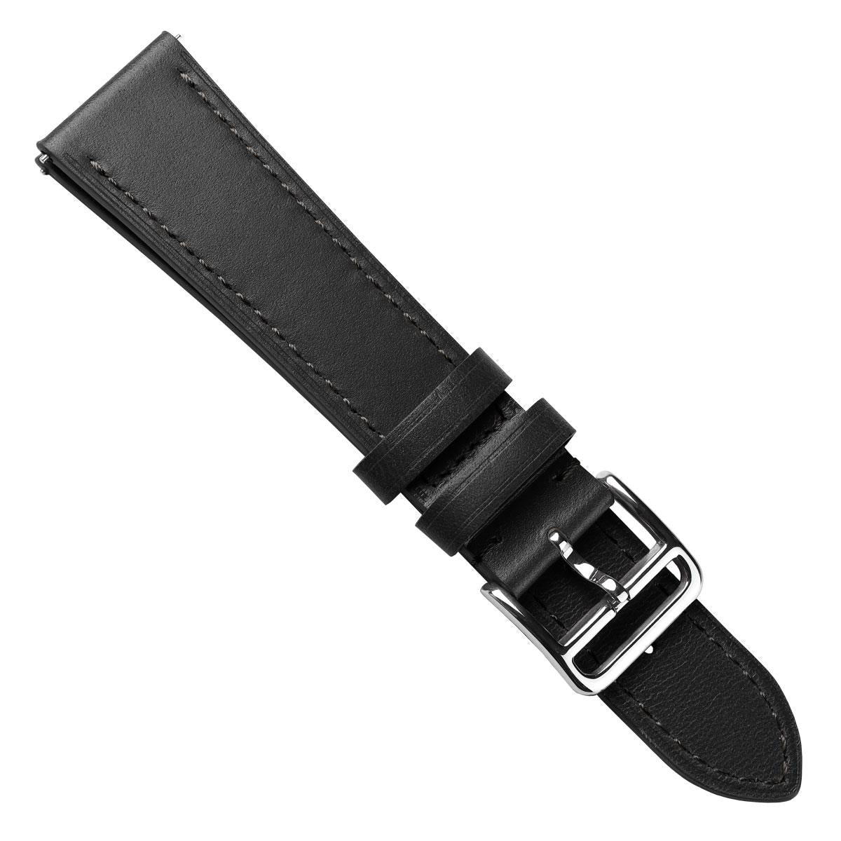 Bracelet de montre en cuir plat Brixham - Élégance intemporelle en noir profond