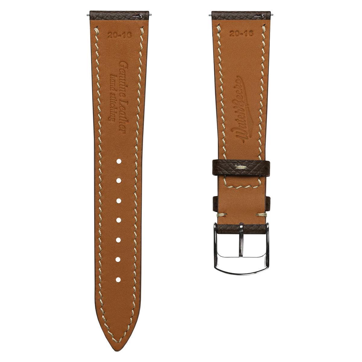Hanley Textured Epsom Hand-Stitched Leather Watch Strap - Dark Brown