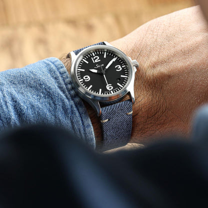 Arbour V-Stitch Denim Design Echtes Leder Uhrenarmband - Marineblau