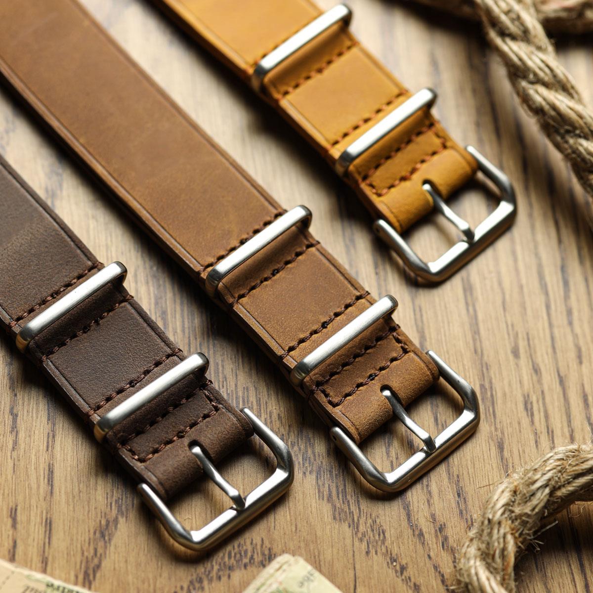 Cambridge Genuine Leather British Military Watch Strap - Chocolate Brown