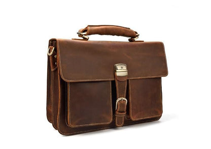 Brown Large Leather Messenger Bag School Satchel