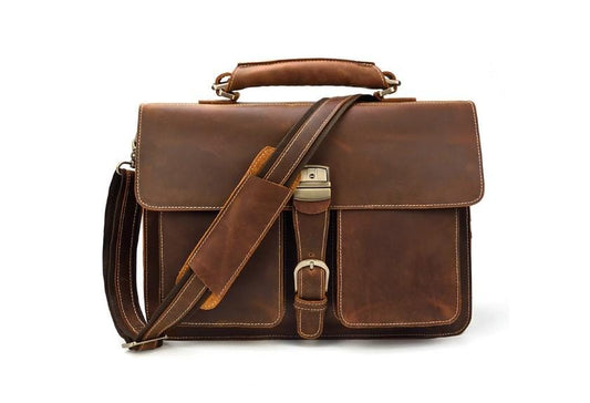 Brown Large Leather Messenger Bag School Satchel